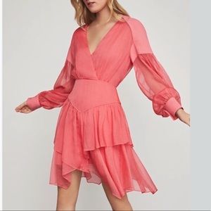 Ruffled Faux Wrap Handkerchief Dress